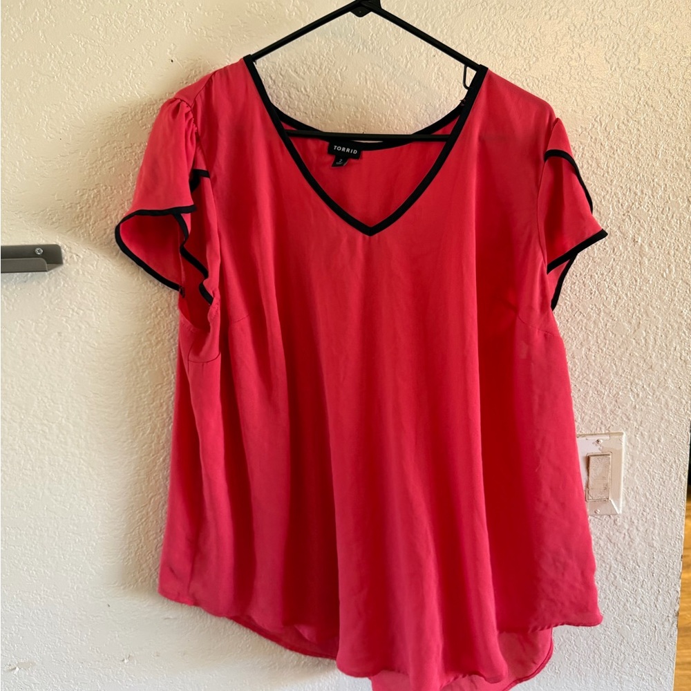 Torrid Vivid Pink Blouse with Black Accents